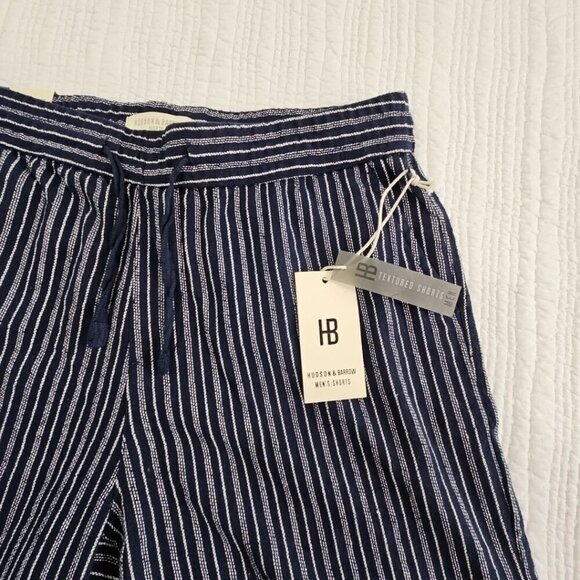 Hudson & Barrow Navy Blue Textured Shorts Men's Large 8" Inseam Drawstring NWT - Picture 2 of 13